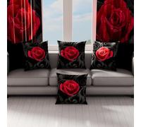 PETTI Artigiani Italiani - 2 Taies d’Oreiller 45x45 cm en Microfibre, Coussins Décoratifs Chambre, Salon, Lot de 2 Housses de Coussin, Taie Black Roses, 100% Made in Italy