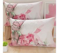 PETTI Artigiani Italiani - 2 Taies d’Oreiller 50x70 cm en Microfibre, Coussins Décoratifs Chambre, Salon, Lot de 2 Housses de Coussin, Taie Roses Papillons, 100% Made in Italy