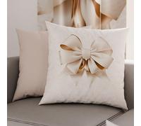 PETTI Artigiani Italiani - 2 Taies d’Oreiller 60x60 cm en Microfibre, Coussins Décoratifs Chambre, Salon, Lot de 2 Housses de Coussin, Taie Nœud Beige, 100% Made in Italy