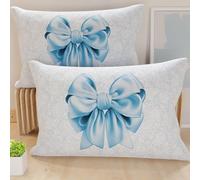 PETTI Artigiani Italiani - 2 Taies d’Oreiller 70x40 cm en Microfibre, Coussins Décoratifs Chambre, Salon, Lot de 2 Housses de Coussin, Taie Nœud Bleu Ciel, 100% Made in Italy
