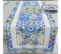 PETTI Artigiani Italiani Accessoires de Cuisine Petti, 100% Microfibre hypoallergénique, Bleu Vietri, Runner Tavola 40x140 cm