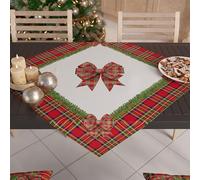 PETTI Artigiani Italiani - Centre de Table de Noël 90x90 cm, Tissu en Microfibre Doux et Résistant, Décoration Élégante pour Fêtes, Motif 'Noeud Tartan', 100% Fabriqué en Italie
