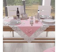 PETTI Artigiani Italiani - Centre De Table Tissu avec Dentelle de Saint-Gall, Chemin De Table Carré en Coton 95x95 cm, Rose, Accessoires De Cuisine 100% Made in Italy
