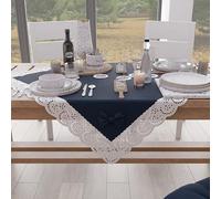 PETTI Artigiani Italiani - Centre De Table Tissu avec Dentelle de Saint-Gall, Chemin De Table Carré en Coton 95x95 cm, Bleu Nuit, Accessoires De Cuisine 100% Made in Italy