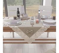 PETTI Artigiani Italiani - Centre De Table Tissu avec Dentelle de Saint-Gall, Chemin De Table Carré en Coton 95x95 cm, Beige, Accessoires De Cuisine 100% Made in Italy