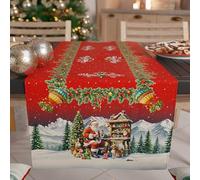 PETTI Artigiani Italiani - Chemin de Table de Noël 140x40 cm en Microfibre Anallergique, Élégant et Lavable, Décoration Festive pour Salon et Cuisine, Motif 'Santa Village', 100% Fabriqué en Italie