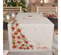 PETTI Artigiani Italiani - Chemin de Table de Noël 140x40 cm en Microfibre Anallergique, Élégant et Lavable, Décoration Festive pour Salon et Cuisine, Motif 'Joyeux Noël', 100% Fabriqué en Italie