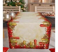 PETTI Artigiani Italiani - Chemin de Table de Noël 140x40 cm en Microfibre Anallergique, Élégant et Lavable, Décoration Festive pour Salon et Cuisine, Motif 'Bougies', 100% Fabriqué en Italie