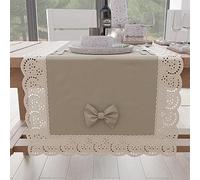 PETTI Artigiani Italiani - Chemin De Table Rectangulaire Tissu avec Dentelle de Saint-Gall, Cheminée De Table en Coton 40x140 cm, Beige, Accessoires De Cuisine 100% Made in Italy