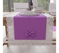 PETTI Artigiani Italiani - Chemin De Table Rectangulaire Tissu avec Dentelle de Saint-Gall, Cheminée De Table en Coton 40x140 cm, Lilas, Accessoires De Cuisine 100% Made in Italy