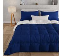 PETTI Artigiani Italiani - Couette Chaude Hiver 160x260 Bicolore Bleu FoncéBlanc, Couette Double Face, Couette pour lit 1 Personnes, Couette en Microfibre 300g/m², Made in Italy
