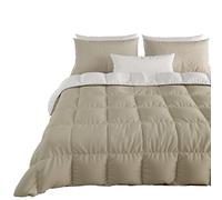 PETTI Artigiani Italiani - Couette Chaude Hiver 240x260 Bicolore BlancTaupe, Double Face, Couette pour lit 2 Personnes, en Microfibre 300g/m², Made in Italy