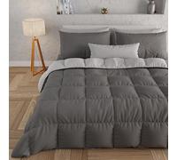 PETTI Artigiani Italiani - Couette Chaude Hiver 240x260 Bicolore Gris ClairGris Foncé, Couette Double Face, Couette pour lit 2 Personnes, Couette en Microfibre 300g/m², Made in Italy