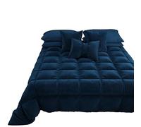 PETTI Artigiani Italiani - Couette Chaude Hiver en Velours Bicolore Bleu 160x260, Double Face pour Lit 1 Personne, 350g/m², Made in Italy