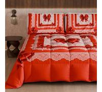 PETTI Artigiani Italiani - Couette d'hiver 1 Place et demie - Impression numérique Noeud Rouge - Fabriquée en Italie