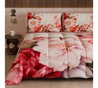 Petti Artigiani Italiani - Couette d'hiver, Couette d'hiver Double Face, Couleur Unie et Impression numérique Florale 04 152, 100% Microfibre, fabriquée en Italie