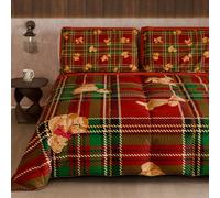 PETTI Artigiani Italiani - Couette d'hiver de Noël Queen Size, Couette Double Face avec Couleur Unie et Impression numérique d'un Ours en Peluche Tartan, fabriquée en Italie