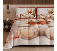 PETTI Artigiani Italiani - Couette d'hiver de Noël Queen Size, Couette Double Face, Couleur Unie et imprimé numérique, Ours en Peluche 1, fabriquée en Italie