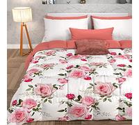 PETTI Artigiani Italiani - Couette d'hiver pour lit Double Face, Couleur Unie et Impression numérique Florale Blanche, 100% Microfibre, fabriquée en Italie