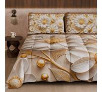 Petti Artigiani Italiani - Couette d'hiver pour lit Double Face, Couleur Unie et Impression numérique Florale 05 13, 100% Microfibre, fabriquée en Italie
