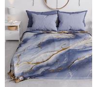 PETTI Artigiani Italiani - Couvre-lit 1 Place (160x260 cm) Printemps Été, Parure de Lit Légère Simple, Draps de Lit Une Personne, Marbre Indigo, 100% Fabriqué en Italie