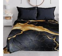 PETTI Artigiani Italiani - Couvre-lit 1 Place et Demie (220x260 cm) Printemps Été, Parure de Lit 1 Place et Demie, Draps de Lit 1/2 Personnes, Marbre Or Noir, 100% Fabriqué en Italie
