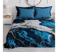 PETTI Artigiani Italiani - Couvre-lit 1 Place et Demie (220x260 cm) Printemps Été, Parure de Lit 1 Place et Demie, Draps de Lit 1/2 Personnes, Marbre Bleu Nuit, 100% Fabriqué en Italie
