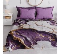 PETTI Artigiani Italiani - Couvre-lit 1 Place et Demie (220x260 cm) Printemps Été, Parure de Lit 1 Place et Demie, Draps de Lit 1/2 Personnes, Marbre Violet, 100% Fabriqué en Italie