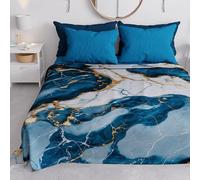 PETTI Artigiani Italiani - Couvre-lit 1 Place et Demie (220x260 cm) Printemps Été, Parure de Lit 1 Place et Demie, Draps de Lit 1/2 Personnes, Marbre Bleu Océan, 100% Fabriqué en Italie