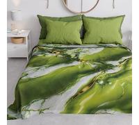 PETTI Artigiani Italiani - Couvre-lit 1 Place et Demie (220x260 cm) Printemps Été, Parure de Lit 1 Place et Demie, Draps de Lit 1/2 Personnes, Marbre Vert, 100% Fabriqué en Italie