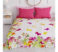 PETTI Artigiani Italiani - Couvre-Lit 160x250 cm Microfibre, Printemps Été, Parure de Lit Légère Simple, Draps, Une Personne, Papillons Colorés, 100% Fabriqué en Italie