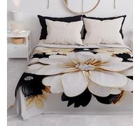 PETTI Artigiani Italiani - Couvre-Lit 160x250 cm Microfibre, Printemps Été, Parure de Lit Légère Simple, Draps Une Personne, Floral Blanc Noir, 100% Fabriqué en Italie
