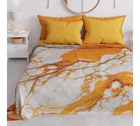 PETTI Artigiani Italiani - Couvre-lit 2 Places (260x260 cm) Printemps Été, Parure de Lit Légère Double, Draps de Lit 2 Personnes, Marbre Orange, 100% Fabriqué en Italie