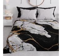 PETTI Artigiani Italiani - Couvre-lit 2 Places (260x260 cm) Printemps Été, Parure de Lit Légère Double, Draps de Lit 2 Personnes, Marbre Blanc Noir, 100% Fabriqué en Italie