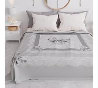 PETTI Artigiani Italiani - Couvre-Lit 220x250 cm Microfibre, Printemps Été, Parure de Lit Légère Double, Draps Une Personne Et Demie, Noeud Gris, 100% Fabriqué en Italie