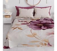 PETTI Artigiani Italiani - Couvre-Lit 220x250 cm Microfibre, Printemps Été, Parure de Lit Légère Double, Draps Une Personne Et Demie, Floral Beige, 100% Fabriqué en Italie