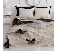 PETTI Artigiani Italiani - Couvre-Lit 220x250 cm Microfibre, Printemps Été, Parure de Lit Légère Double, Draps Une Personne Et Demie, Papillon Blanc Noir, 100% Fabriqué en Italie