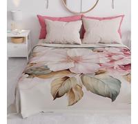 PETTI Artigiani Italiani - Couvre-Lit 220x250 cm Microfibre, Printemps Été, Parure de Lit Légère Double, Draps Une Personne Et Demie, Floral Rose Beige, 100% Fabriqué en Italie