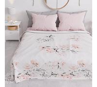 PETTI Artigiani Italiani - Couvre-Lit 220x250 cm Microfibre, Printemps Été, Parure de Lit Légère Double, Draps Une Personne Et Demie, Roses Rose, 100% Fabriqué en Italie