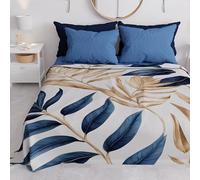 PETTI Artigiani Italiani - Couvre-Lit 220x250 cm Microfibre, Printemps Été, Parure de Lit Légère Double, Draps Une Personne Et Demie, Floral Bleu Beige, 100% Fabriqué en Italie