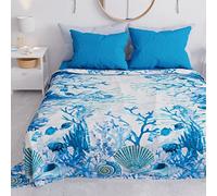 PETTI Artigiani Italiani - Couvre-Lit 260x250 cm Microfibre, Printemps Été, Parure de Lit Légère Double, Draps 2 Personnes, Marin Bleu Clair, 100% Fabriqué en Italie