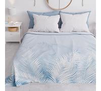 PETTI Artigiani Italiani - Couvre-Lit 260x250 cm Microfibre, Printemps Été, Parure de Lit Légère Double, Draps 2 Personnes, Feuille Bleu Ciel, 100% Fabriqué en Italie
