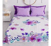 PETTI Artigiani Italiani - Couvre-Lit 260x250 cm Microfibre, Printemps Été, Parure de Lit Légère Double, Draps 2 Personnes, Floral Violet, 100% Fabriqué en Italie