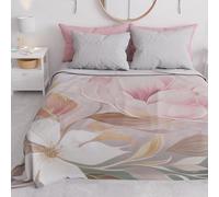 PETTI Artigiani Italiani - Couvre-Lit 260x250 cm Microfibre, Printemps Été, Parure de Lit Légère Double, Draps 2 Personnes, Floral Rose Beige, 100% Fabriqué en Italie