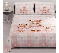 PETTI Artigiani Italiani - Couvre-lit d'été 170x260 cm 100 g/m² Double Face, Couette légère pour lit Simple, Printemps, Modèle Teddy Love Rose, 100% Fabriqué en Italie