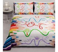 PETTI Artigiani Italiani - Couvre-lit d'été 220x260 cm 100 g/m² Double Face, Couette légère pour lit Une Place et demie, Printemps, Modèle Crayons, 100% Fabriqué en Italie