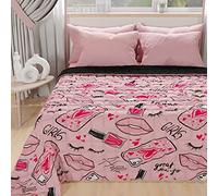 PETTI Artigiani Italiani - Couvre-lit d'été 220x260 cm 100 g/m² Double Face, Couette légère pour lit Une Place et demie, Printemps, Modèle Lipstick Rose, 100% Fabriqué en Italie
