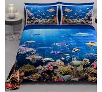 PETTI Artigiani Italiani - Couvre-lit d'été 260x270 cm 100 g/m² Double Face, Couette légère pour lit Double, Printemps, Modèle Aquarium, 100% Fabriqué en Italie