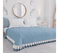 PETTI Artigiani Italiani - Couvre-lit Double d'été en Coton, Couvre-lit à Double Volant, Couverture légère Double, Couvre-lit avec Volant, Bleu Ciel, 100% fabriqué en Italie