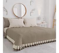 PETTI Artigiani Italiani - Couvre-lit Double d'été en Coton, Couvre-lit à Double Volant, Couverture légère Double, Couvre-lit avec Volant, Taupe, 100% fabriqué en Italie